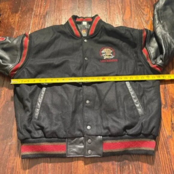 VTG North American Hunting Club Jacket Mens L Black Leather Wool Life Members - Picture 10 of 16